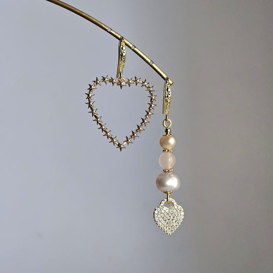 Orecchini cuore di stelle e perle