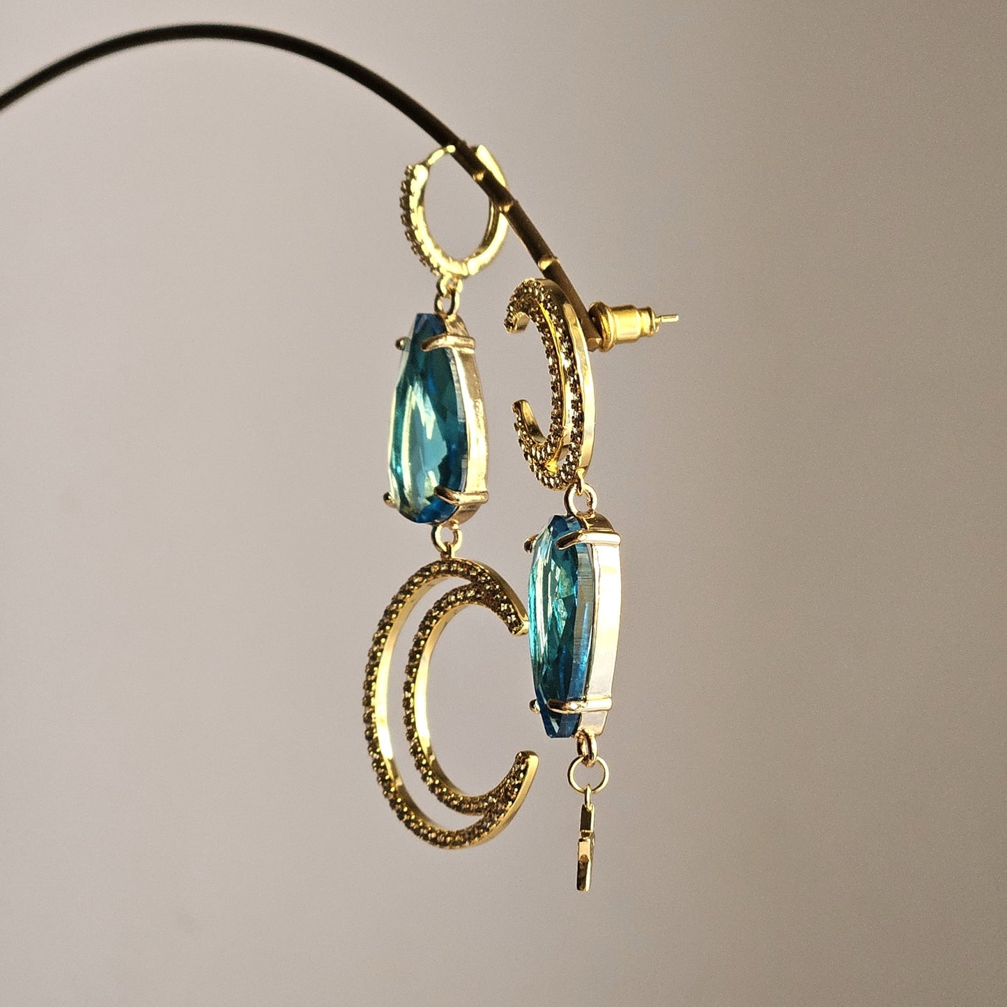 Orecchini lune strass e gocce di mare