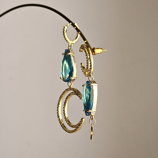 Orecchini lune strass e gocce di mare