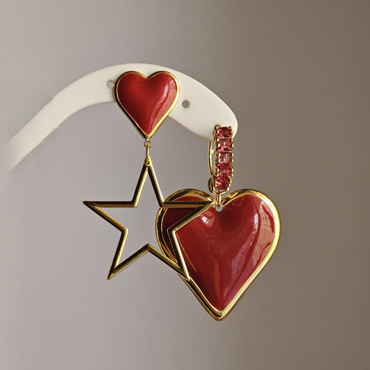 Orecchini cuori Burgundy e stella