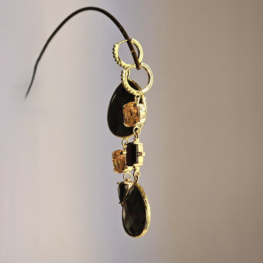 Orecchini strass in nero e oro
