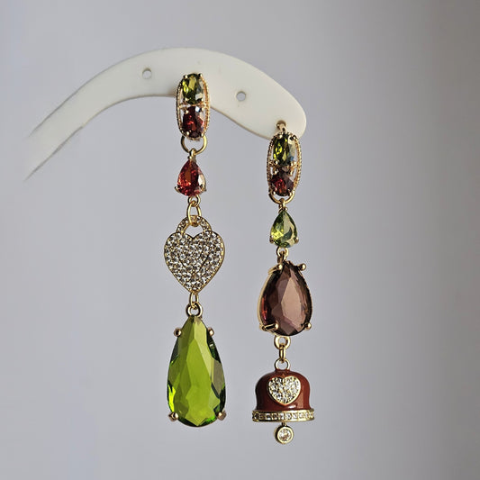 Orecchini strass kiwi vino e bell - Due in uno -