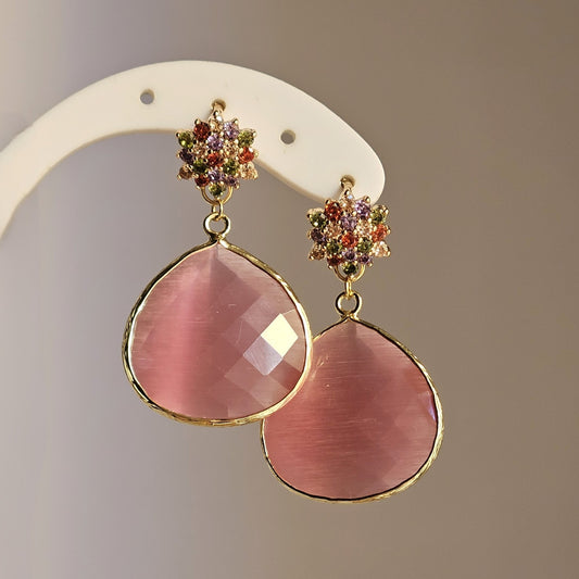 Orecchini strass rosa tenero e multi-color - Due in uno -