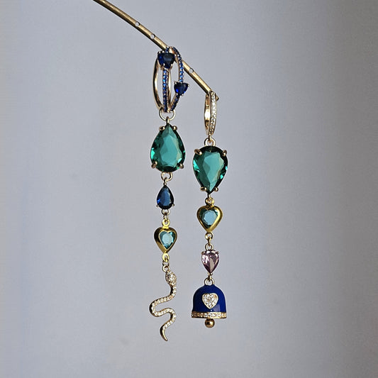 Orecchini Zehra strass smeraldo e blu