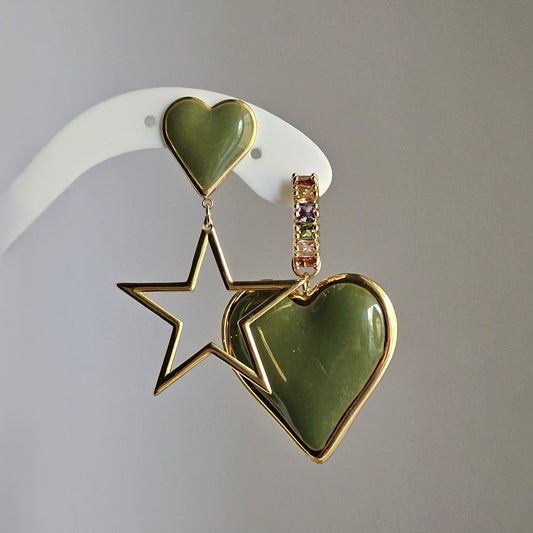 Orecchini cuori verde bosco e stella
