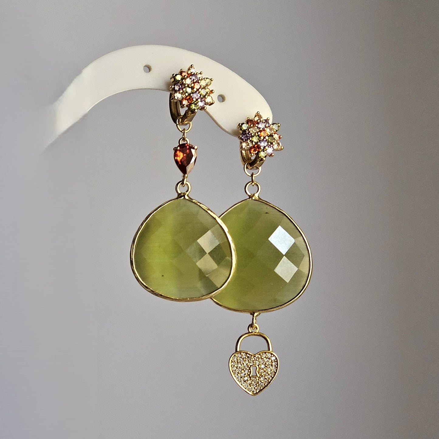 Orecchini strass verde mela e multi-color - Due in uno -