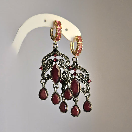 Orecchini Istanbul amaranto  - Due in uno -