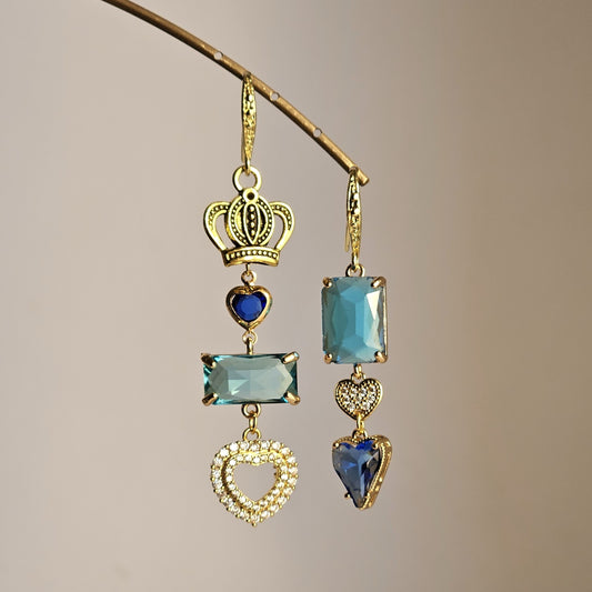 Orecchini cuori di strass e turchese