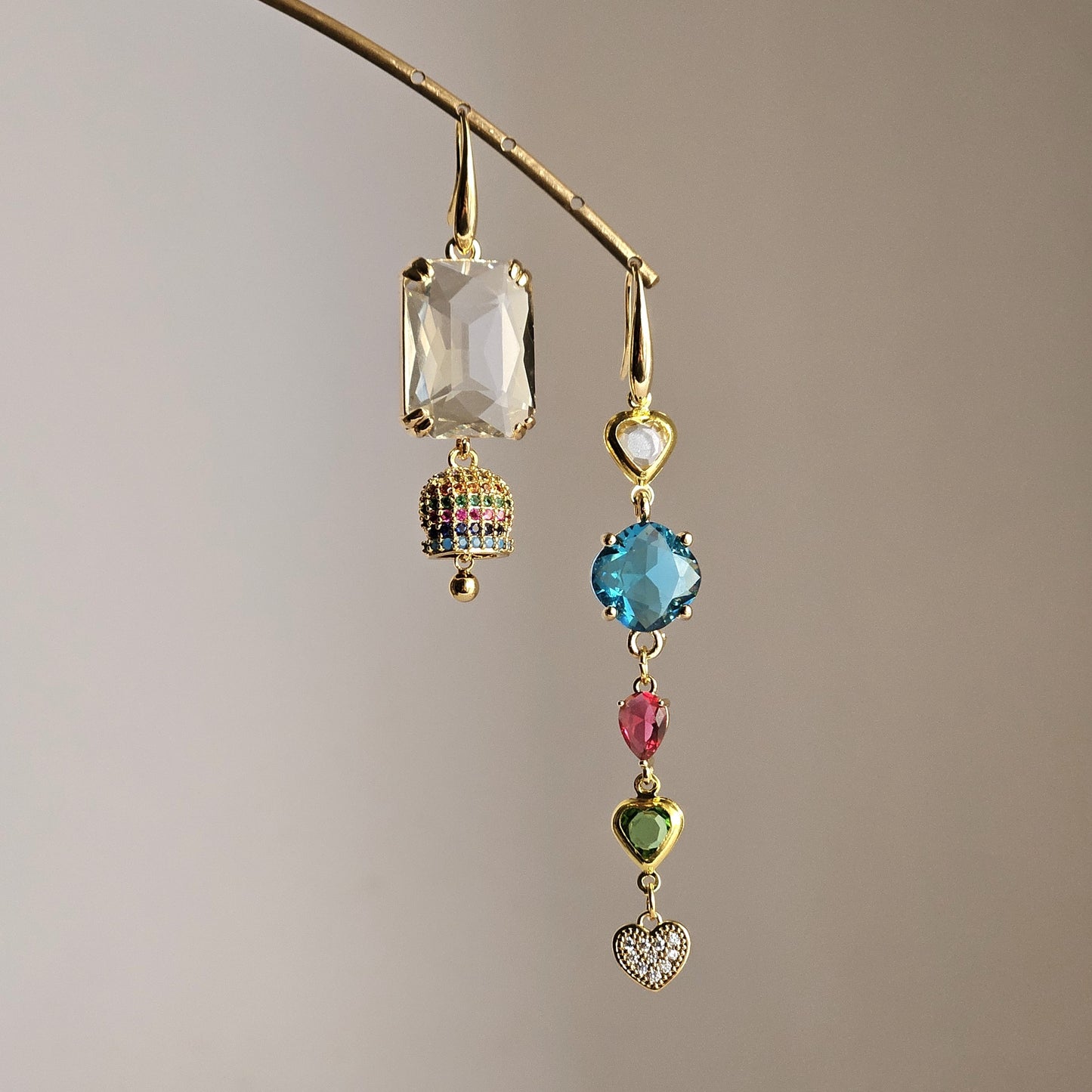 Orecchini strass cuori rainbow e bell