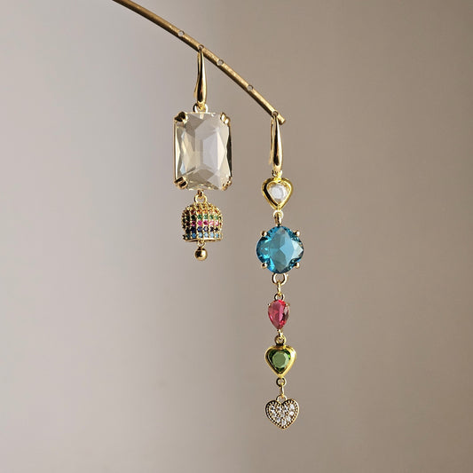 Orecchini strass cuori rainbow e bell