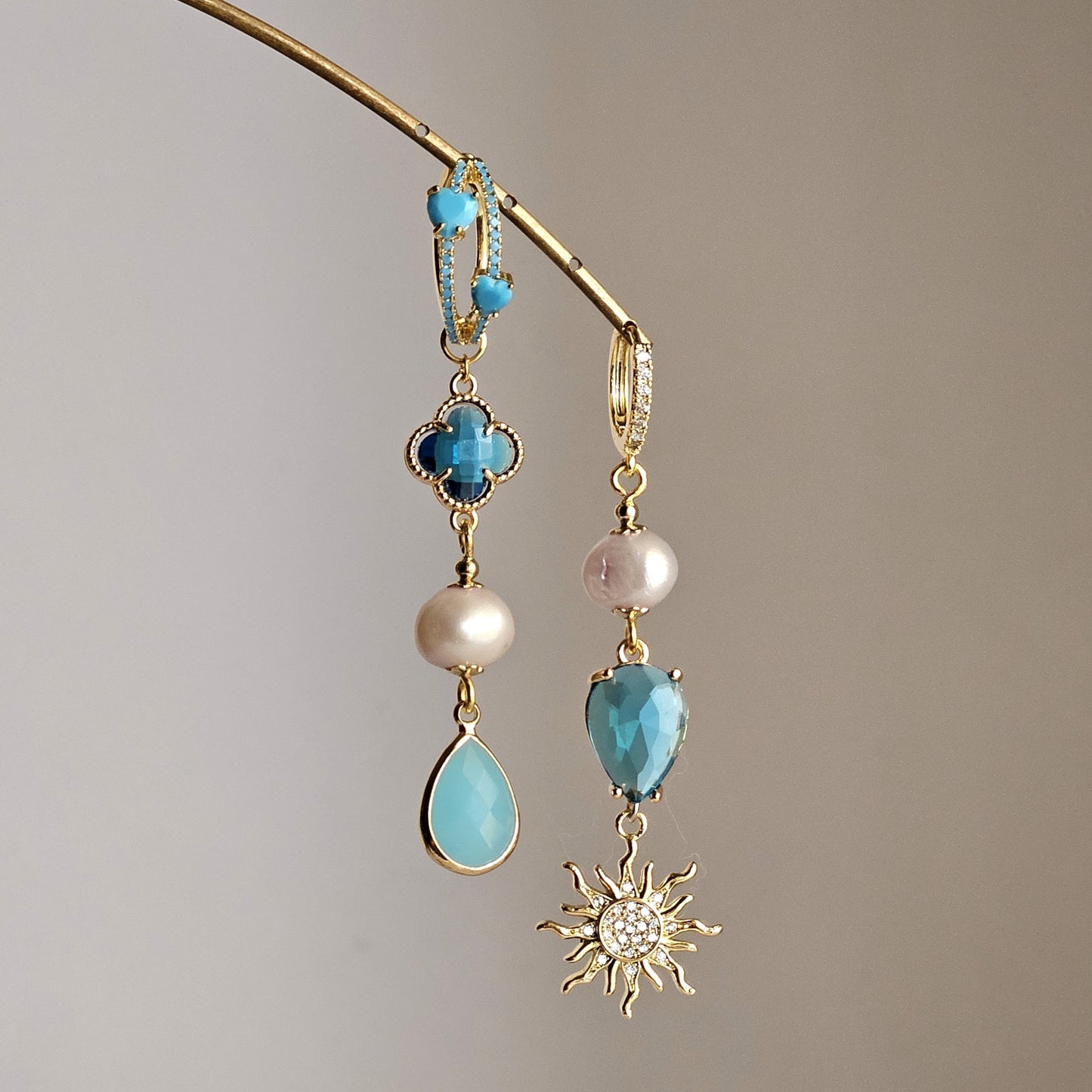 Orecchini sole turchese e cuori