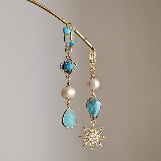 Orecchini sole turchese e cuori