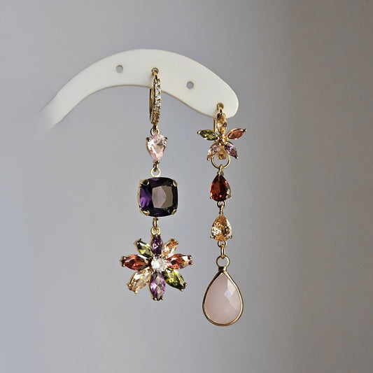 Orecchini  Zehra fiori multi-color e rosa - Due in uno -