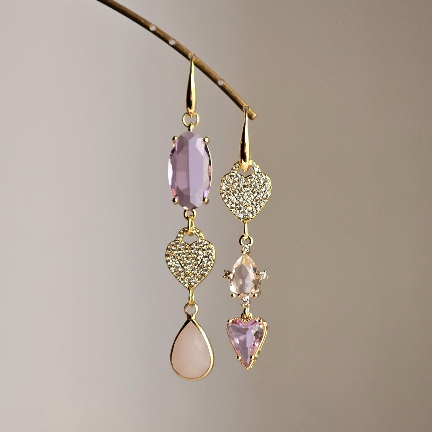 Orecchini cuori glicine e rosa