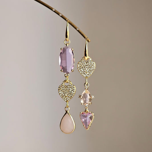 Orecchini cuori glicine e rosa