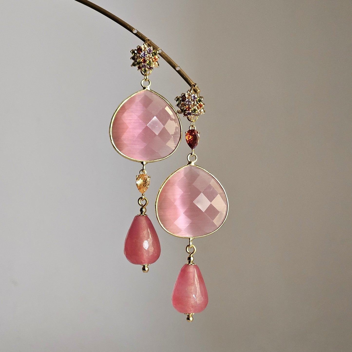 Orecchini rosa tenero vaniglia e caramello - Due in uno -