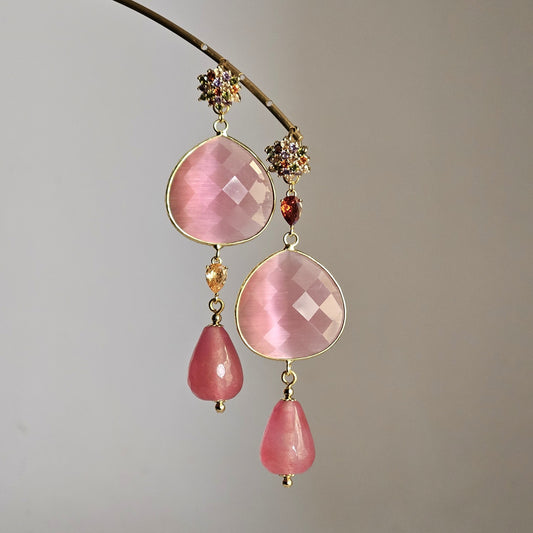 Orecchini rosa tenero vaniglia e caramello - Due in uno -