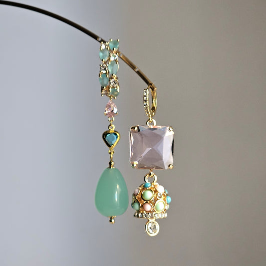 Orecchini verde Tiffany rosa e bell
