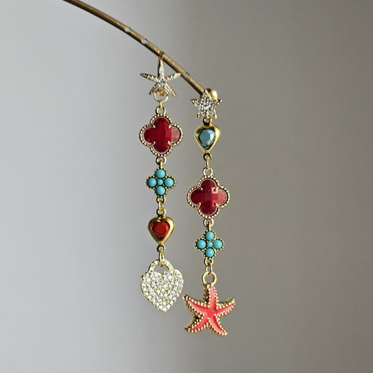Orecchini Zehra stelle marine rosso e turchese