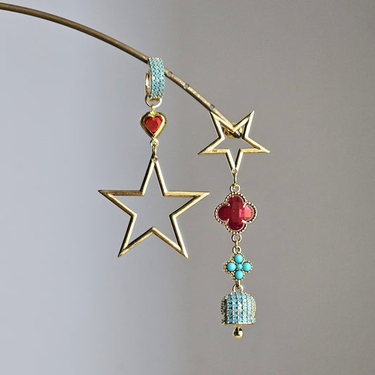 Orecchini Stars rosso turchese e bell