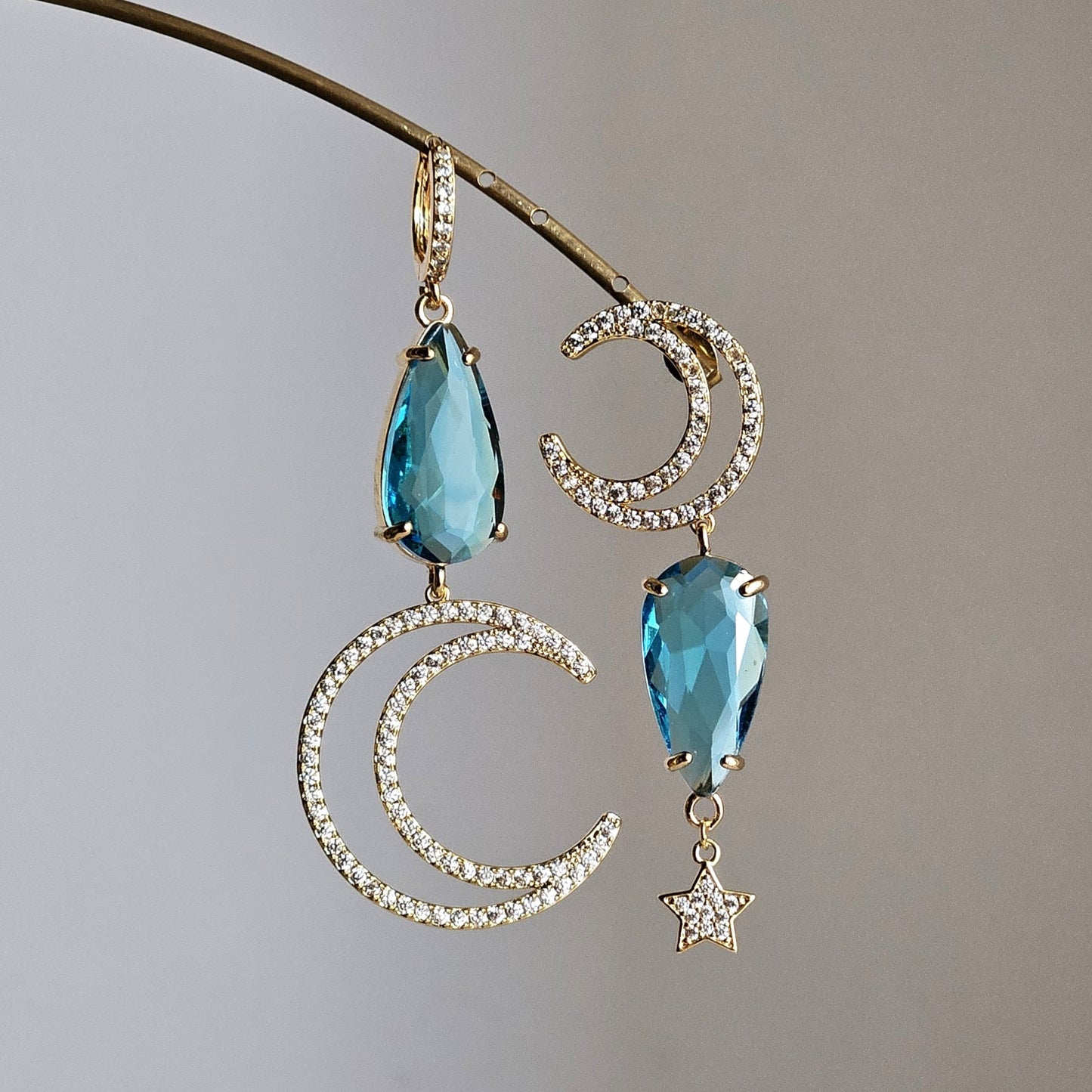 Orecchini lune strass e gocce di mare