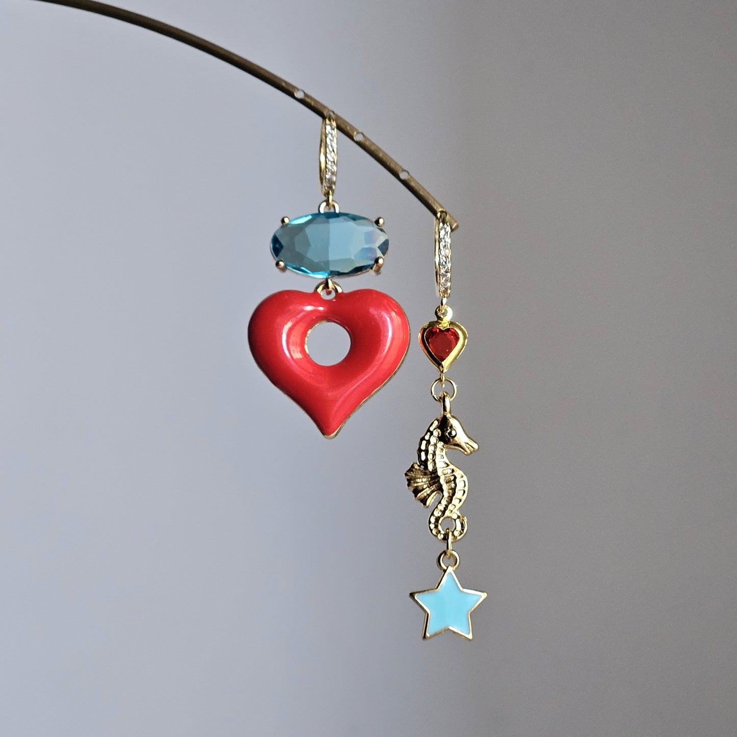 Orecchini rosso cuore e mare