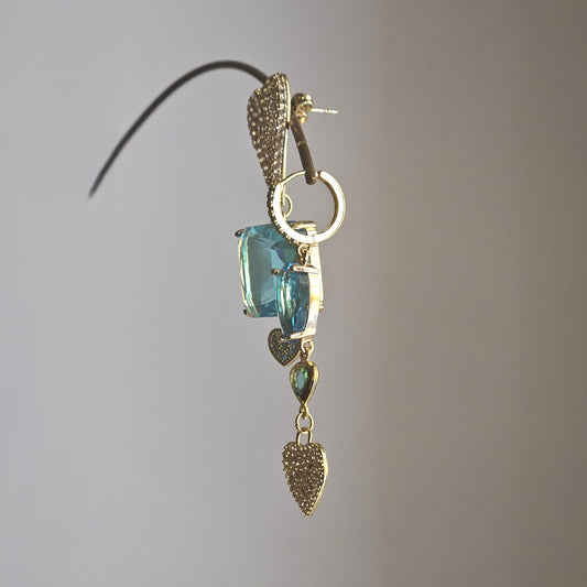 Orecchini Cuori Pavé strass e turchese