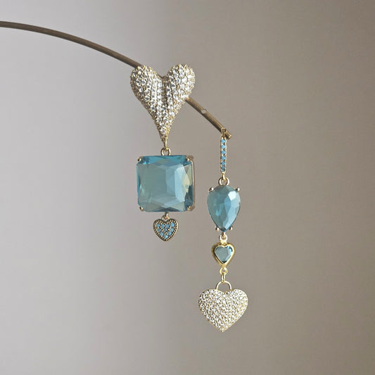 Orecchini Cuori Pavé strass e turchese