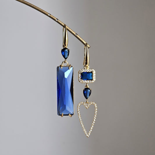 Orecchini cuore strass filo e blu oceano