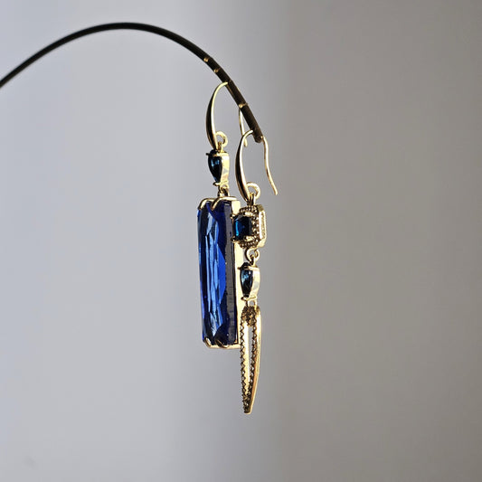 Orecchini cuore strass filo e blu oceano
