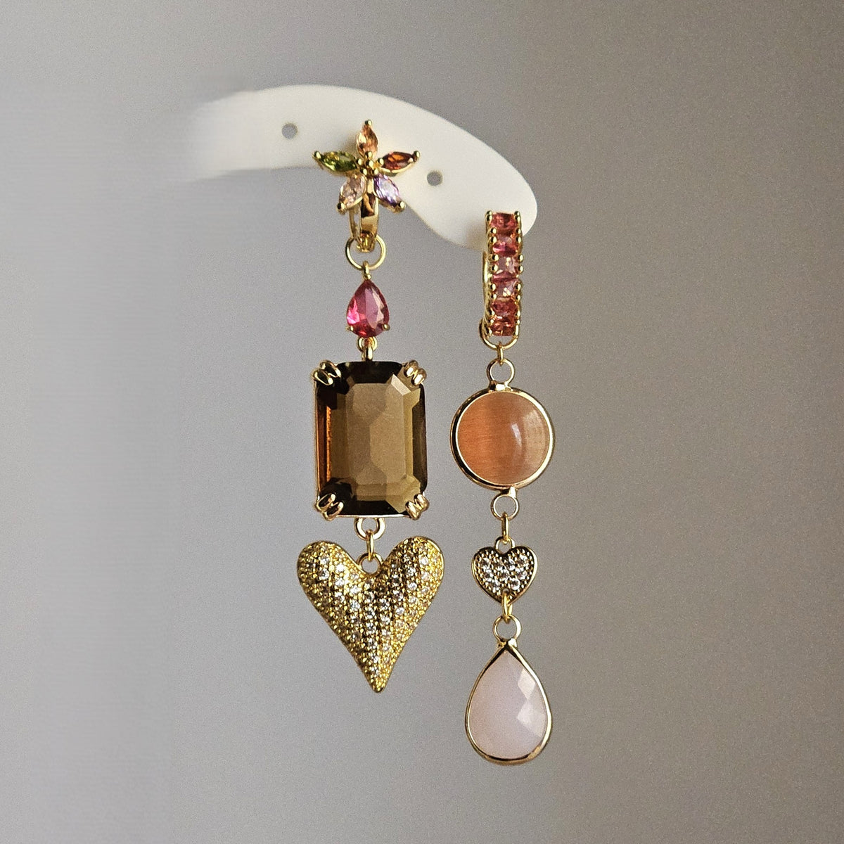 Orecchini Tangerine Marsala e cuori strass - Due in uno -