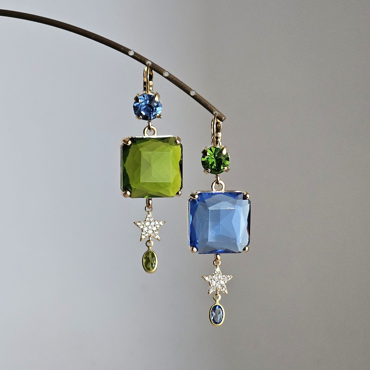 Orecchini Stella verde Stella blu - con monachelle -