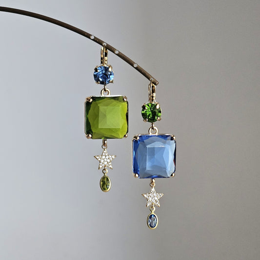 Orecchini Stella verde Stella blu - con monachelle -