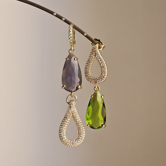 Orecchini Goccia a Goccia viola e verde kiwi