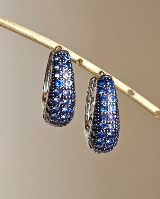 Orecchini fascia strass a goccia - argento e blu
