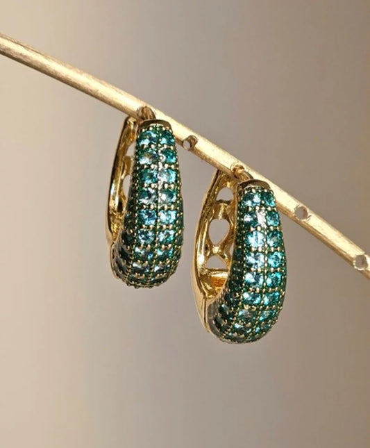 Orecchini fascia strass a goccia - oro e turchese