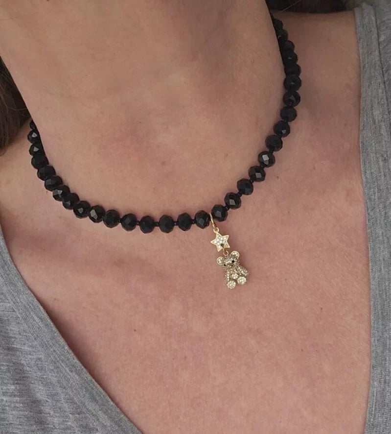 Girocollo orsacchiotto oro strass