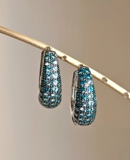 Orecchini fascia strass a goccia - argento e turchese