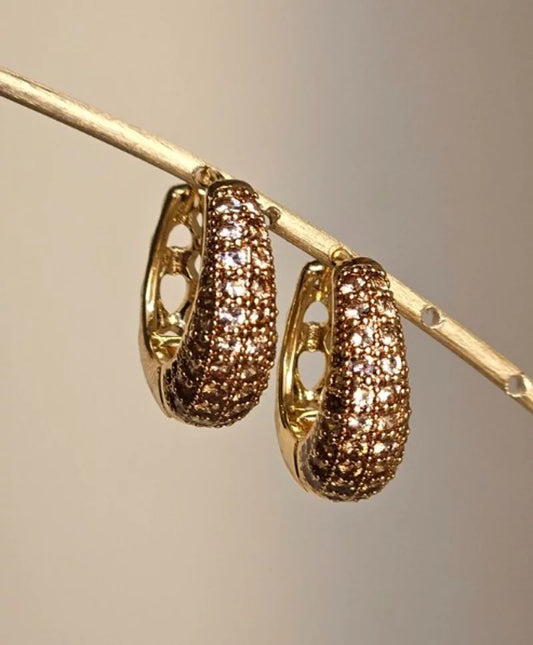 Orecchini fascia strass a goccia - oro e bronzo