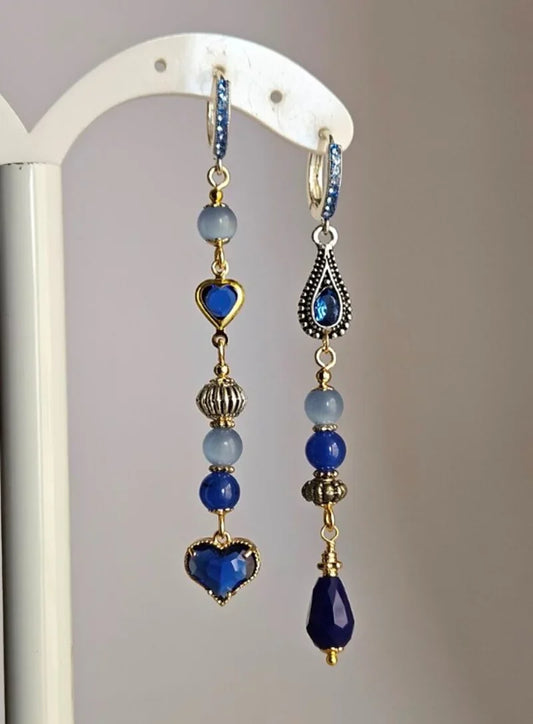 Orecchini strass e cuori blu