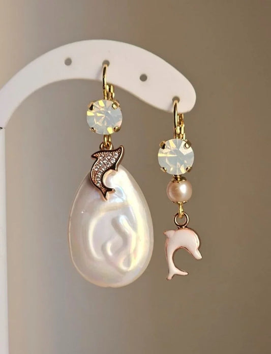 Orecchini delfino bianco e strass