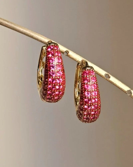 Orecchini fascia strass a goccia - oro e rosso