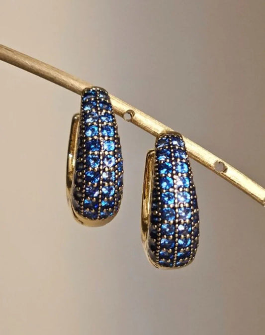 Orecchini fascia strass a goccia - oro e blu