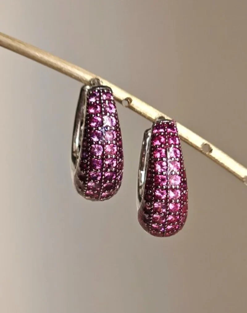 Orecchini fascia strass a goccia - argento e rosso