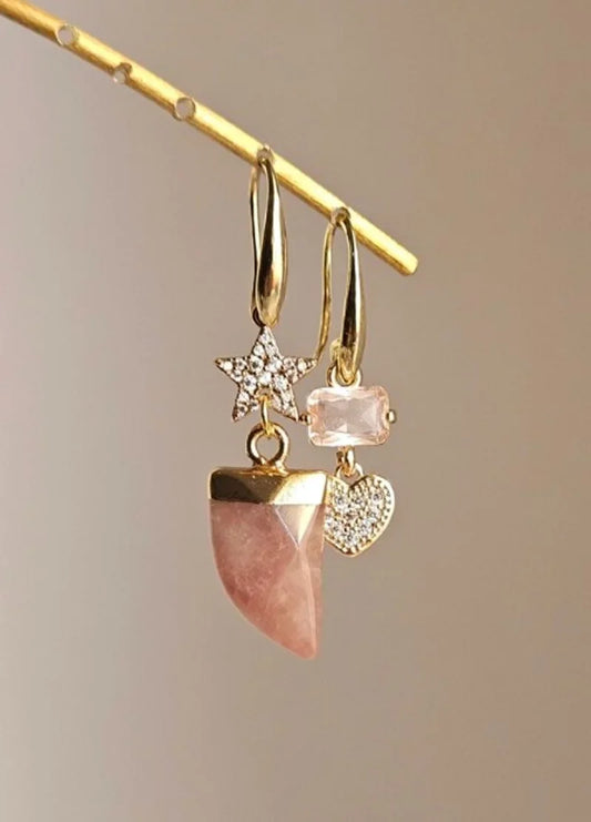Orecchini corno rosa e strass