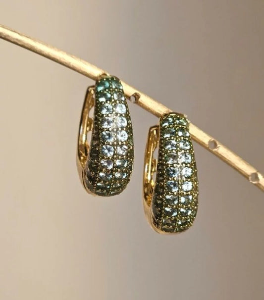 Orecchini fascia strass a goccia - oro e verde