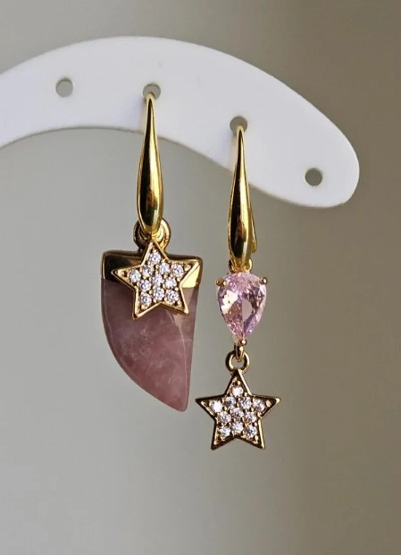 Orecchini quarzo rosa e stellina