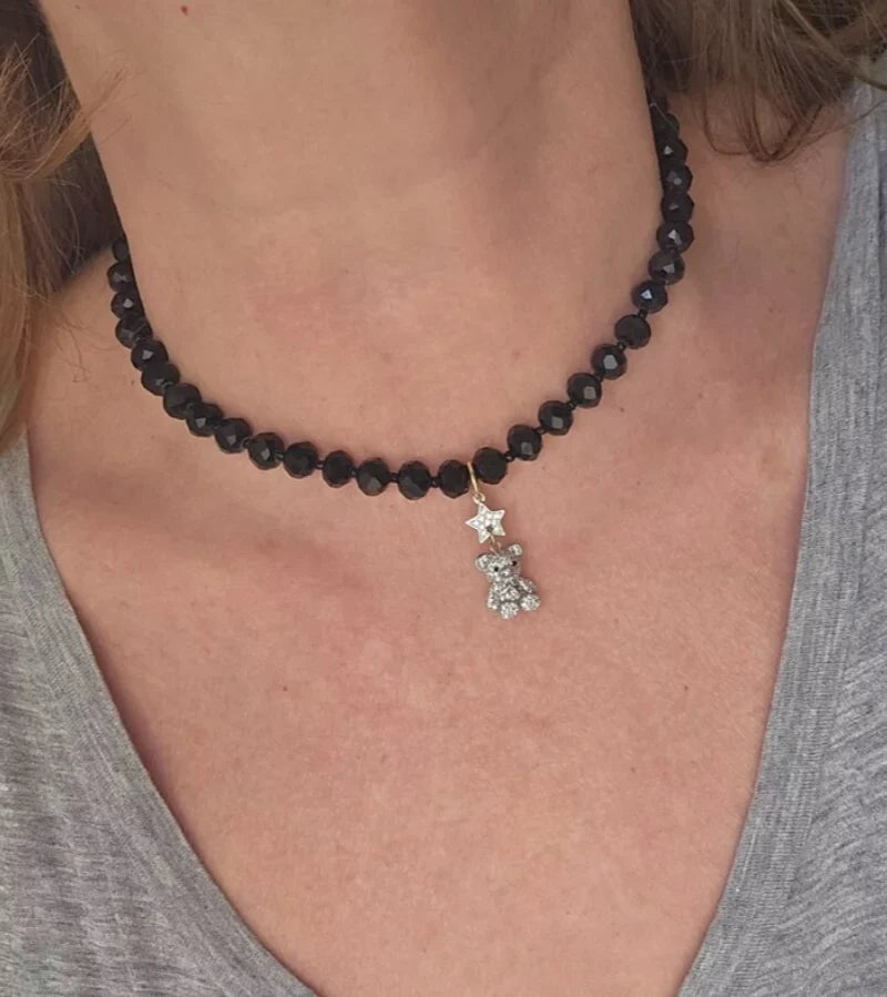 Girocollo orsacchiotto argento strass