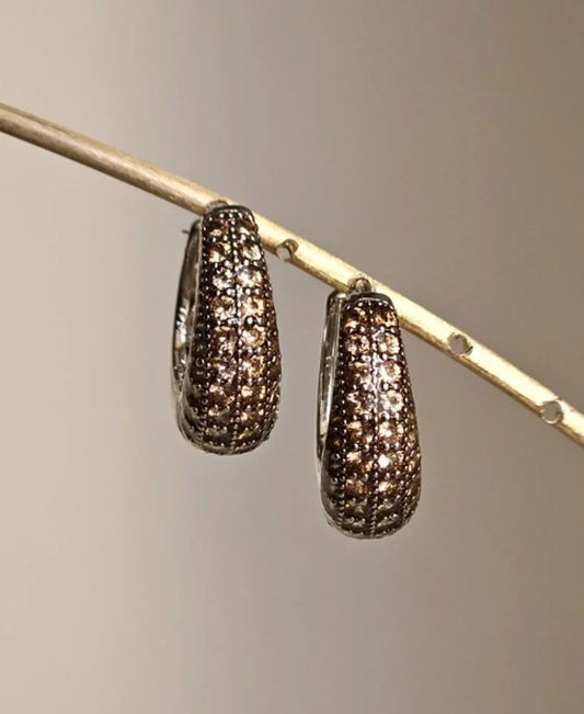 Orecchini fascia strass a goccia - argento e bronzo