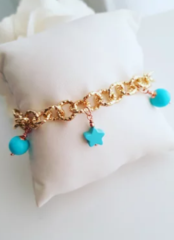 Bracciale Alluminio Oro con Charms Stella e Perle